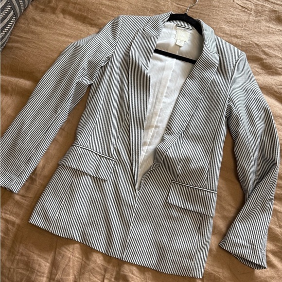 H&M cotton striped career work open front  blazer - Picture 1 of 12